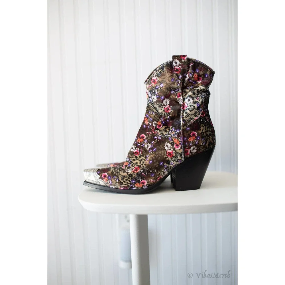 Free People Brayden Western Boots 37 Floral Velvet